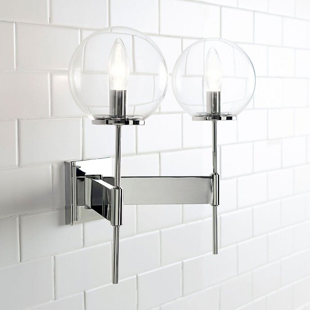 Pottery Barn Linden Double Sconce 17" Lighting Chrome Clear NEW NIB